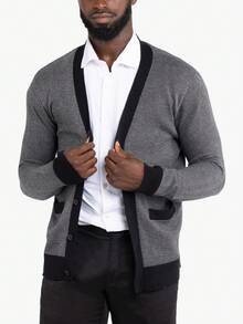 Men's Herringbone Cardigan Sweater - Off Wht/Black - View 5