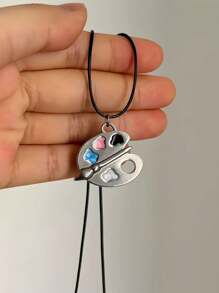 1pc Color Palette Hollow Pendant Necklace, Unisex Stainless Steel Leather Cord Fashion Punk Jewelry For Daily & Party Outfit