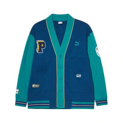 Puma Unisex Collegiate Style Knit Cardigan, Colorblock Casual Open Front Sweater Top, Spring/Autumn