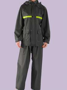 1 Set Heavyweight Raincoat & Pants Suit, Unisex Bike/Motorcycle/Electric Scooter Riding Reflective Waterproof Outfit - Army Green - View 9