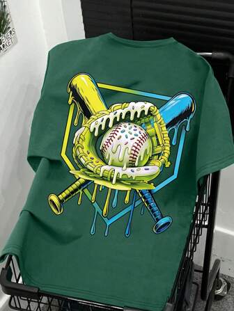 青少年男孩棒球滴冰淇淋图案青年棒球 T 恤，时尚基础衬衫，透气休闲舒适上衣，街头风格短袖圆领 T 恤，夏季最佳礼物