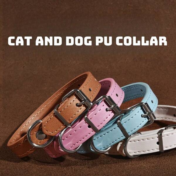Waterproof PU Leather Dog Collar For Small Medium Dogs - Adjustable Soft Padded Pet Puppy Collar With D-Ring, Lightweight Anti-Tear Comfortable Neck Collar For Walking Training Outdoor Daily Use, Fashionable Stylish Pet Accessories (Multiple Colors Sizes)