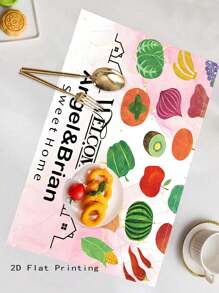 1pc Customizable Vegetable & Fruit Print Linen Placemat, Non-Slip Heatproof For Kitchen, Dining Table Decor, Suitable As Housewarming Gift For Friends