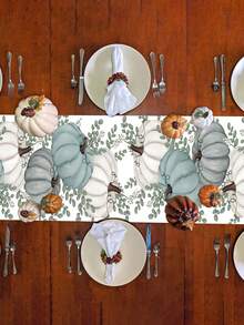 1 套秋收蓝色南瓜图案桌旗，秋季餐桌秋季蓝色南瓜 13*47.24 英寸，季节性厨房餐桌装饰，厨房餐桌装饰，秋季节日家居室内/室外派对用品，感恩节装饰，家庭派对装饰，南瓜感恩节餐桌， - 彩色 - 查看 3