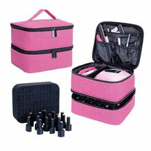 Nail Polish Organizer, Handheld Double Layer Organizer Holds 30 Bottles (15 Ml/0.5 Floz) With Adjustable Dividers For Nail Polish Small Manicure Lamp Manicure Tools Essential And Travel Travel Essentials Vacation Summer Holiday Back To School School Stuff Bag For School Travel Bag For Women Makeup Bag For Travel Make Up Bag - Multicolor - View 12