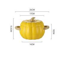 1 件创意南瓜形陶瓷汤锅，1500 毫升/50.72 盎司，带手柄和盖子（不可明火），可爱烤盘，南瓜派碗，丰收节感恩节餐具，适用于烤箱、洗碗机和微波炉，感恩节礼物，丰收节，家庭晚餐