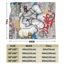 Kawss Kawaii Kaw Flannel Blanket Super Soft And Comfortable Print Blanket Lightweight Four Seasons Double-Layer Blanket Suitable For Sofa Bedroom Bedding - 黑色 - 查看 4