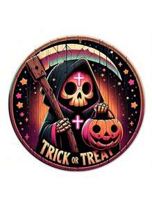 Decoración de puerta de madera con corona floral retro, cabeza de calabaza de Halloween, decoración de arte del horror para el hogar, el jardín y el patio: Decoración colgante de madera