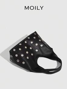 2025 New Design Large Capacity Handbag, Tortoiseshell Rivet Shoulder Bag, Casual Fashion Tote Bag, Polka Dot Ladies Bag, New Women Handbag - Black - View 7