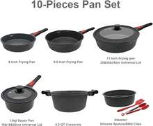 10 Pcs Pots And Pans Set Nonstick, Cast Aluminum Kitchen Cookware Set With Lid/Frying Pans & Saucepans With Detachable Handle, Oven& Dishwasher Safe (Black)