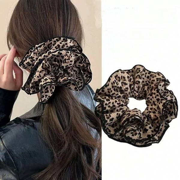 1 Stück Leoparden-Muster Haargummi, großer Satin Haargummi für Dutt oder Pferdeschwanz, geeignet für Frauen & Mädchen mit dickem, langem Haar Haargummis