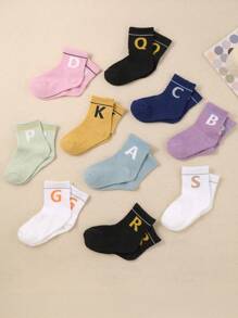 10 paia di calzini a righe a lettere con colori macaron per bambini, adatti per uso quotidiano e sport, confortevoli e traspiranti, versatili e casual, calzini da scuola per bambini e adolescenti