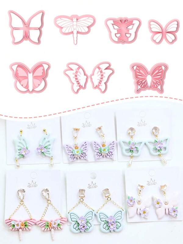Butterfly Series Polymer Clay Cutters Set, Boho Style Hollow Earring Cutters For Earring Jewelry Making, DIY Handmade Pendant Necklace Earring Craft Tools, No Power Needed, Jewelry Making Supplies