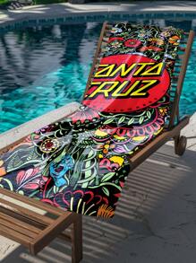 1pc Santa Cruz Skateboard Beach Towel - Tropical Streetwear Design With Vibrant Red & Black Print, Super Soft Microfiber, Quick-Dry Lightweight For Beach, Pool, Camping, Travel, Home & Outdoor Use, Beach Essentials | Streetwear Style | Quickdry Fabric