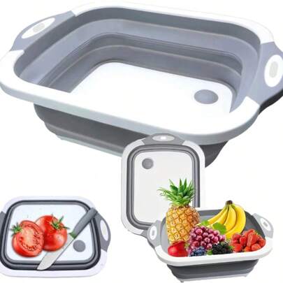 Foldable Cutting Board, Can Be Used As Built-In Fruit & Vegetable Drainer And Non-Slip Base, Space-Saving Kitchen Storage Essential, Suitable For RV Camping, Apartment And Small Kitchen, Must-Have For 2025 Spring Home And Outdoor Cooking