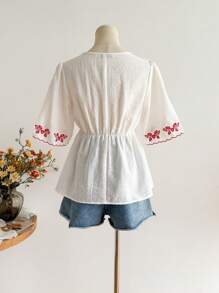 Rusttydustty A Standard-Sized Short-Sleeved V-Neck Casual Vacation Top For Women Boho Easter Beach Hawaii Music Festival Tropical Vacation