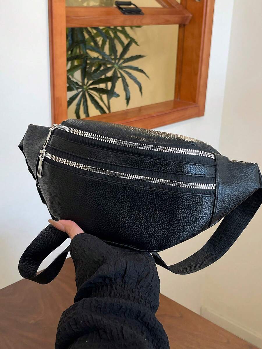 这款时尚简约的腰包采用优质PU材质，用途广泛且实用，适合各种派对场合。它可折叠，容量大，并配有可调节肩带。清新百搭的设计使其适合旅行、购物、通勤和街头穿搭。它也是一份实用又贴心的圣诞礼物。 - 黑色 - 查看 1