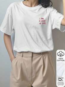 Slogan Graphic 100% Cotton Casual Summer Short Sleeve T-Shirt, Soft Fabric, Graphic Tee, Summer Top, Vacation , Travel Wear, Beach Style White - White - View 5