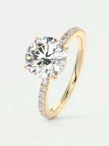 XUJIA 1 pièce Bague de fiançailles pour femmes, bague en moissanite ronde de 2 carats, bague de mariage en argent sterling 925 classique, moissanite de 8 mm avec cubic zirconia cubique caché. Cadeau de bijoux pour elle avec certificat GRA.