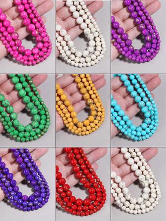 1pc Natural Gold Thread Turquoise Round Loose Beads 6/8/10mm, Stylish Texture For DIY Bracelet Necklace Jewelry, Suitable For Couples Bracelets, Phone Chain, Key Chains, Findings