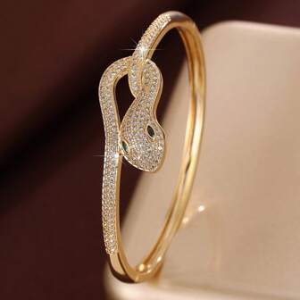 1 pieza Brazalete de mujer con decoración de zirconia cúbica en forma de serpiente minimalista