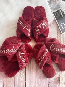 Personalized Bride Slippers, Bridesmaid Gift, Bridal Wedding Party Fluffy Slippers, Birthday Present