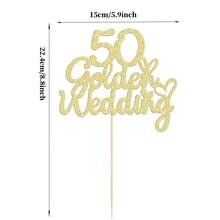 1 件周年纪念蛋糕烟花 - 金色闪光生日快乐蛋糕烟花、公司周年庆典派对装饰、结婚周年派对蛋糕装饰