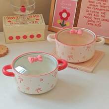 4pcs High-Color Bowknot Ramen Bowls With Lids, Cute Double-Ear Bowls Suitable For Daily Home Use, Parties, Office Ramen, Outdoor Camping Picnics, Gifts, School Supplies