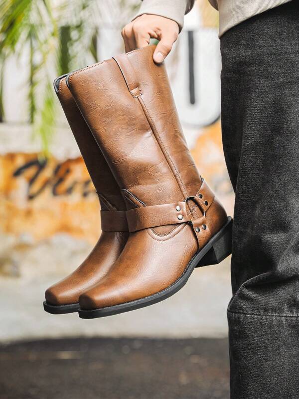 Mioeert Cowboystiefel für Herren, Western-Stiefel Herren, quadratische Zehenform, klassische Schlüpfstiefel