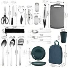 Berglander Juego de utensilios de cocina para camping accesorios de camping artículos imprescindibles vienen con juegos de cubiertos de campamento platos y tazas ideal para estufa al aire - plateado - Ver 2