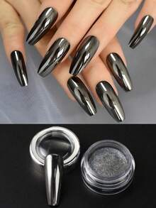 1g/Pc Chrome Black Nail Powder Pigment, Metallic Mirror Pearl Nail Art Glitter Nail Polish Dust-Free Crystal Coating Powder Gel Nail Polish Supplies - Multicolor - View 6