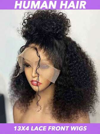 Afro Kinky Curly Lace Front Wigs Human Hair Wigs 13x4 Transparent Human Hair Lace Wig Brazilian Jerry Curly Wigs 200% Upgraded Density