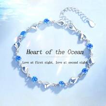 Disney 925 Sterling Silver Bracelet, Ocean Heart Bracelet, Simple Adjustable Bracelet Jewelry, Valentine's Day Gift, Holiday Gift
