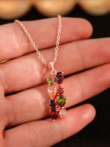 Set de 3 piezas de Juego de joyas de mujer con aretes colgantes y collar con circonita cúbica de colores de moda para bodas, festivales, aniversarios y fiestas