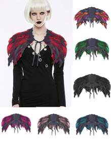 Châle de femmes en plumes artificielles, cape, col en dentelle, costumes de sorcière pour Halloween et carnaval