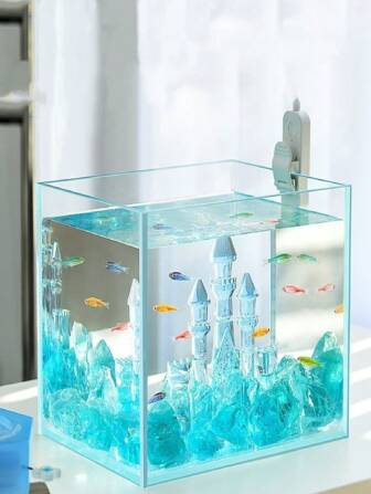 1 件多色精致城堡/鱼尾水族馆装饰品，创意水下景观装饰