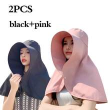 1頂女式大邊沙灘帽,附披肩遮蓋和全面防曬功能