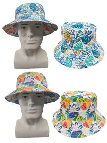 Men's Large Size Bucket Hat Double-Sided Digital Tropical Rainforest Bohemian Style Sun Hat, Polyester Fabric, Quick-Drying, UV Protection, Suitable For Spring, Summer And Autumn
