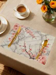 Juego de 1 pieza/4 piezas/6 piezas, Mantel individual de tela/lino de cocina, Mantel individual decorativo simple, Mantel individual con estampado de flores de ciruelo chino, Decoración de habitación para hotel, restaurante, fiesta festiva, Adecuado para decoración de vajilla del hogar durante todo el año