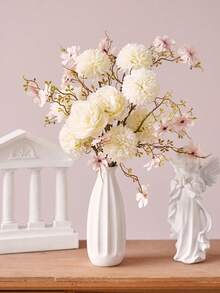 1 件人造花假蒲公英和牡丹花束丝绸樱花牡丹花枝花瓶插花适合秋季家居婚礼新娘装饰餐桌中心装饰，秋季装饰，秋季 - 白色 - 查看 4