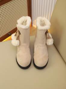 Ein Paar Mädchenstiefel für Herbst und Winter, neue hohe Spitze warm und flauschig, elegant und schlicht, kälteresistent, College-Stil, Dicke Stiefel, Leistungsstiefel