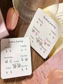 14pcs Set Cute Sweet Butterfly Earrings, Elegant Small Minimalist Versatile Accessories