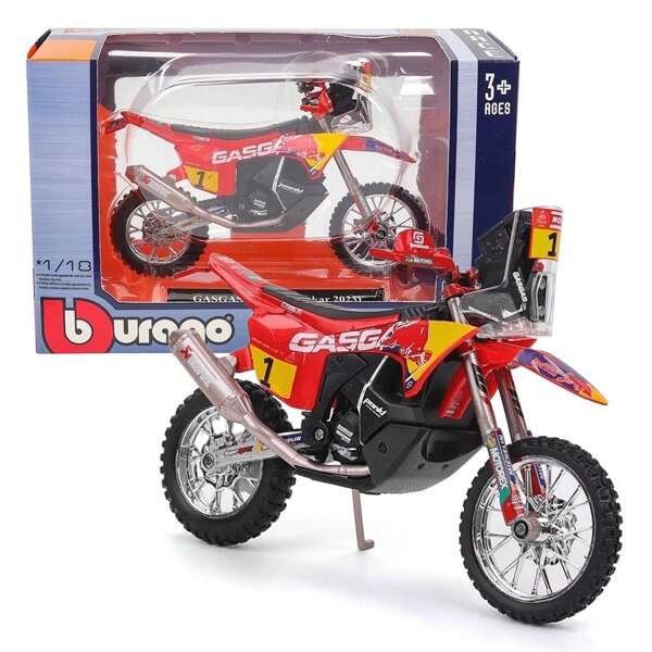 Burago Bburago 1:18 Mortor Cycle GASGAS RX450F (Rally Dakar 2023) #1 Simulação Coleção de Modelos de Motocicleta Enfeites de Mesa Presente de Aniversário de Natal para Homem