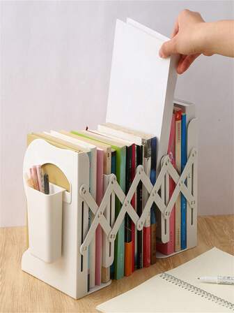 1 pieza Estantería de libros expandible: Clip de libro de plástico creativo, estante de encuadernación, estantería, soporte para bolígrafos, ahorrador de espacio amigable para estudiantes y organizador de estudio eficiente