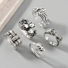 5pcs Adjustable Silver Skeleton Rings Set, Punk Rock Style Biker Rings For Men, Suitable For Nightclub, Party, Bar Wear, Versatile DIY Street Accessories