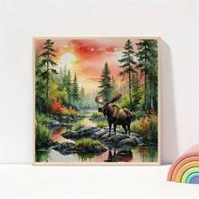 DIY 5D Diamant Malerei Set - Wald Kamel Hirsch Design, runde Acryl Diamanten, Vollstich Stickerei Kunst, für Wanddeko und Weihnachtsgeschenke, Bastelbedarf (Rahmen nicht enthalten)