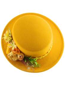 1pc Women's Fashion Wide Brim Hat Lake Blue Multicolor Floral Green Leaf Embroidery Elegant Sun Hat High Quality Straw Hat Wedding Holiday Mother's Day Gift Beach Sun Protection Straw Hat