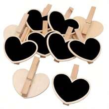 50pcs Hanging Wooden Blackboard Message Clips, Price Tags, Heart Shaped, For DIY Crafts, Weddings, Events, Retail Stores, Strong Sturdy Construction, School Supplies,Back To School
