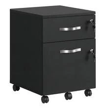 Caisson de Bureau à roulettes, Verrouillable, avec 2 Tiroirs, 5 roulettes, Barre de Suspension Réglables, pour Dossiers Suspendus au Format A4, Noir d'encre - Noir - Voir 2