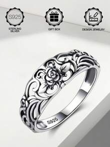 1pc S925 Sterling Silver Gothic Rose Thorn Design Ring For Women, Vintage Hollow Carved, Low Allergy, Suitable For Daily Wear, Wedding Proposal, Halloween, Valentine's Day, Mother's Day, Music Festival Gift, Comes With Gift Box